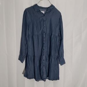 Blue Chambray Tieres  Button-Up Long Sleeve Dress Cowgirl Western Small